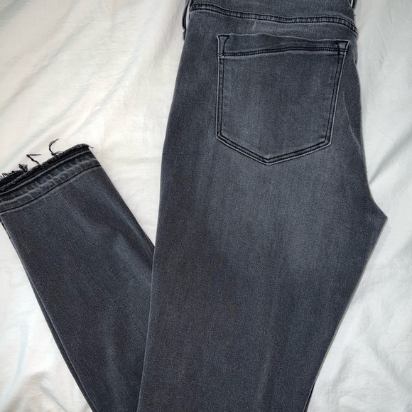 Express Mid Rise Black Striped Distressed Stretch Jean Ankle Leggings - Picture 2 of 4